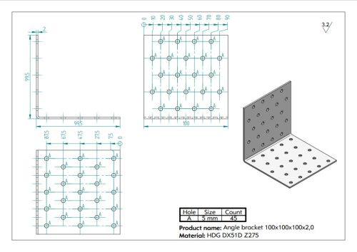 100x100x100x2,0 Sarokvas CE-ETA tüzihorg.