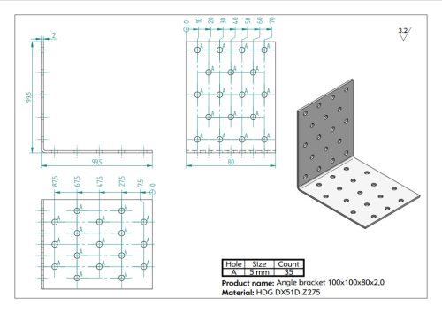 100x100x80x2,0 Sarokvas CE-ETA tüzihorg.