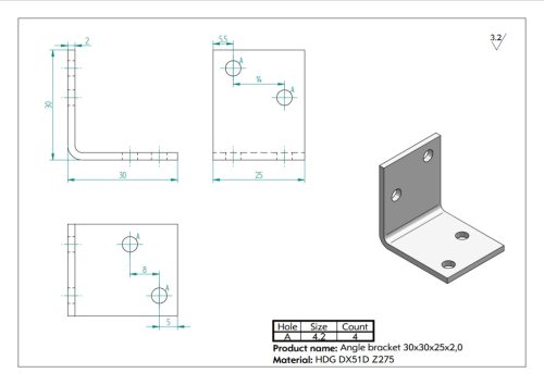 30x30x25x2,0 Sarokvas CE-ETA tüzihorg.