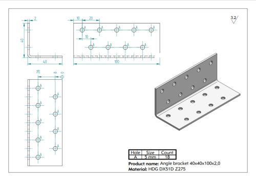 40x40x100x2,0 Sarokvas CE-ETA tüzihorg.