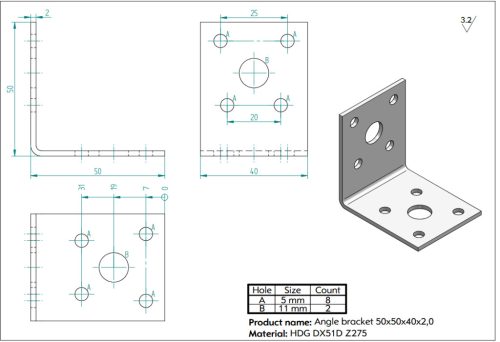 50x50x40x2,0 Sarokvas CE-ETA tüzihorg.