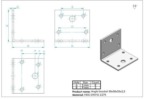 50x50x55x2,5 Sarokvas CE-ETA tüzihorg.