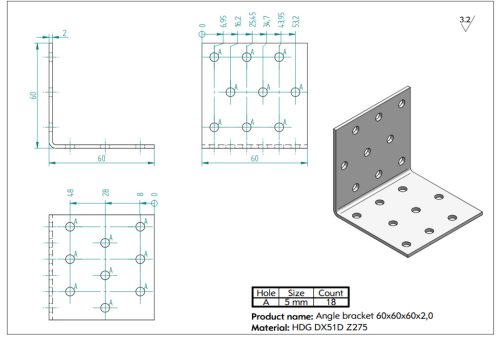 60x60x60x2,0 Sarokvas CE-ETA tüzihorg.