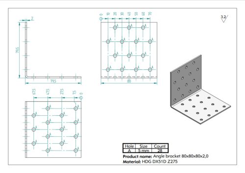 80x80x80x2,0 Sarokvas CE-ETA tüzihorg.