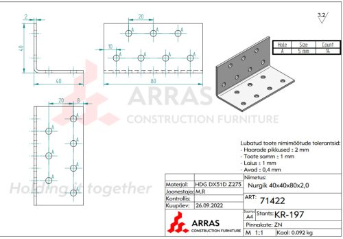 40x40x80x2.0 Sarokvas CE-ETA tüzihorg.