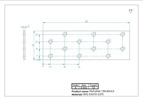 120x40x2,0 Lapos összekötővas CE tüzihorg.