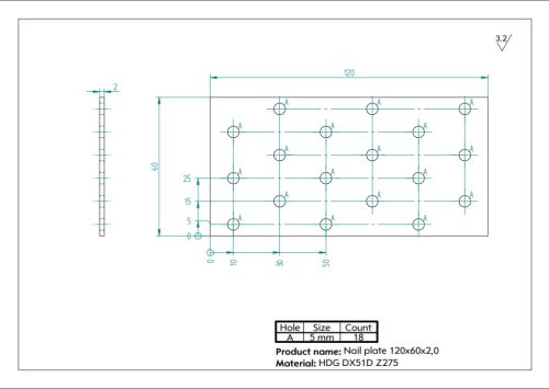 120x60x2,0 Lapos összekötővas CE tüzihorg.