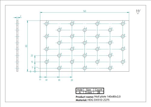 140x80x2,0 Lapos összekötővas CE tüzihorg.