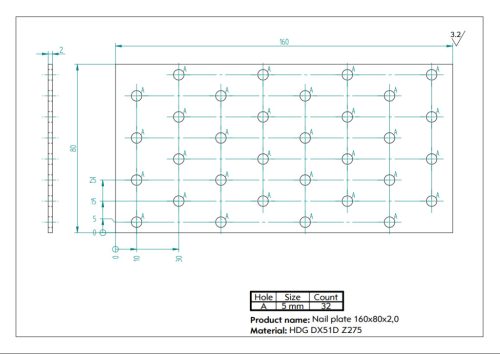 160x80x2,0 Lapos összekötővas CE tüzihorg.