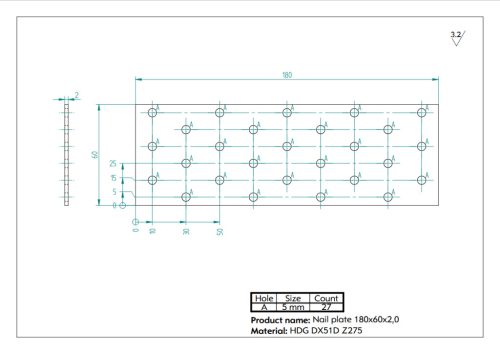 180x60x2,0 Lapos összekötővas CE tüzihorg.