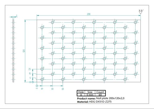 200x120x2,0 Lapos összekötővas CE tüzihorg.