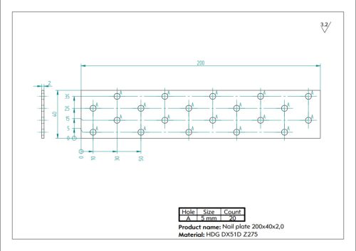 200x40x2,0 Lapos összekötővas CE tüzihorg.