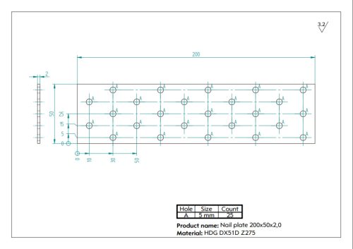 200x50x2,0 Lapos összekötővas CE tüzihorg.