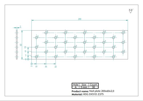 200x60x2,0 Lapos összekötővas CE tüzihorg.