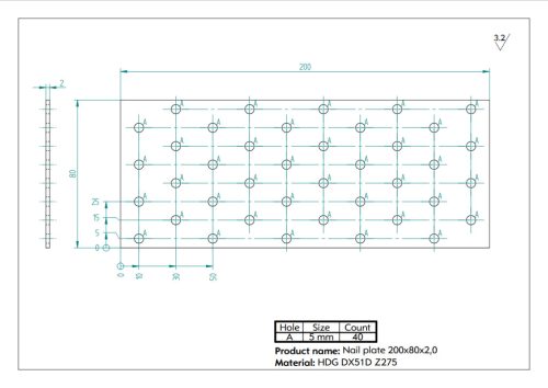200x80x2,0 Lapos összekötővas CE tüzihorg.