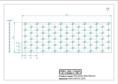 300x100x2,0 Lapos összekötővas CE tüzihorg.