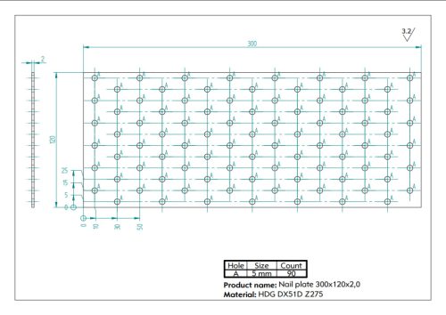 300x120x2,0 Lapos összekötővas CE tüzihorg.