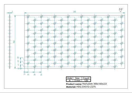 300x160x2,0 Lapos összekötővas CE tüzihorg.