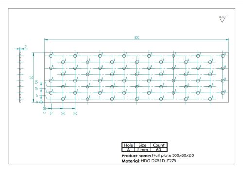 300x80x2,0 Lapos összekötővas CE tüzihorg.