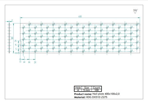 400x100x2,0 Lapos összekötővas CE tüzihorg.