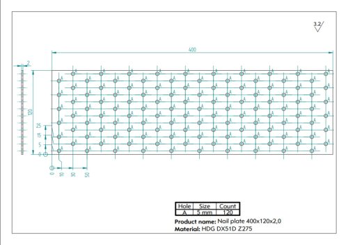400x120x2,0 Lapos összekötővas CE tüzihorg.