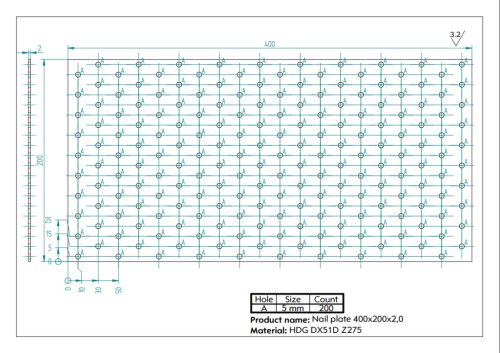 400x200x2,0 Lapos összekötővas CE tüzihorg.