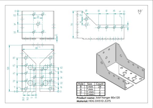 80x120 Gerendapapucs belső, CE-ETA tüzihorg.(Iv:2)