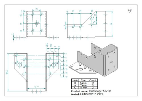 51x105 Gerendapapucs külső, CE-ETA tüzihorg. (Iv:2)