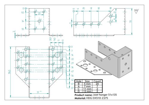51x135 Gerendapapucs külső, CE-ETA tüzihorg.(Iv:2)